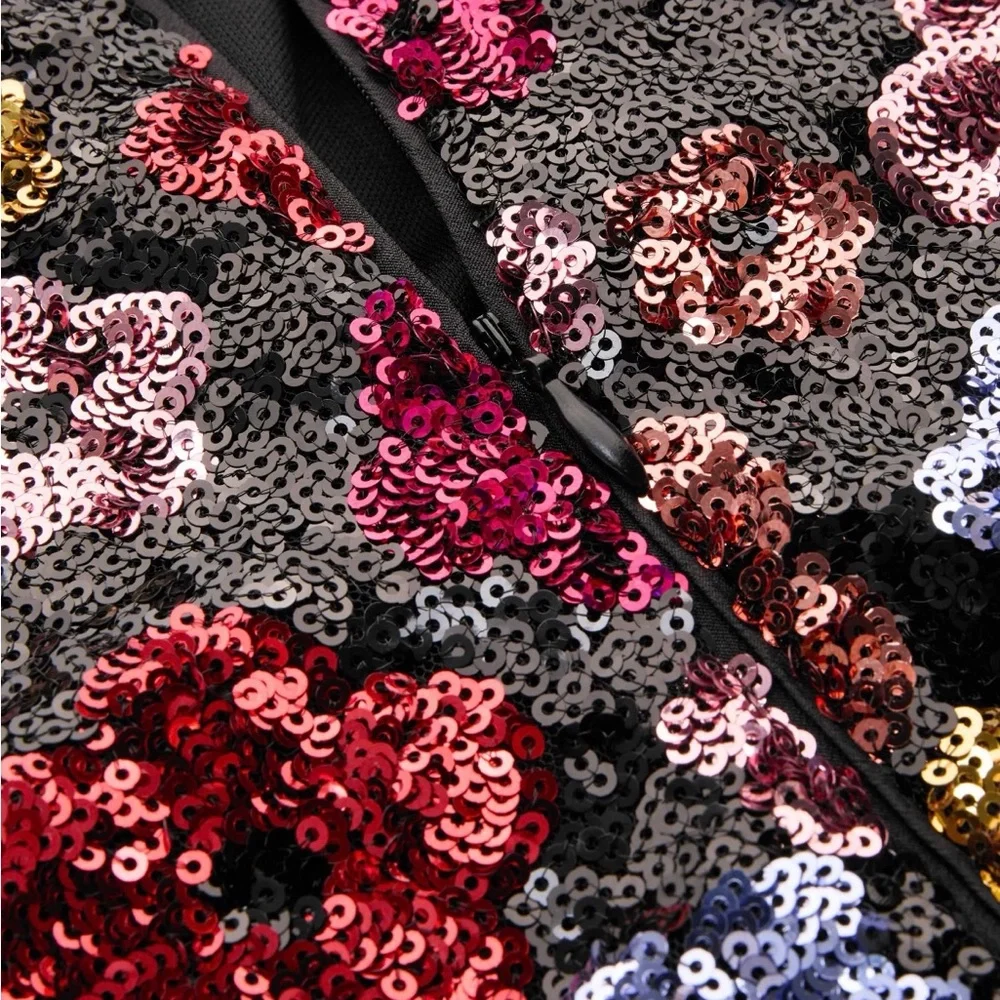 Cider Floral Sequin Mini Dress in Black with Multicolor Flowers - Picture 2 of 3